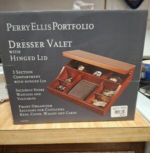 Perry Ellis Brown Dresser Valet with Hinged Lid